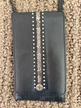 BRIG Black Leather Phone Crossbody with Stud Detail - Compatible Cell Phone Case